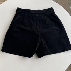 Black Genuine Suede High Waisted Pleated Shorts